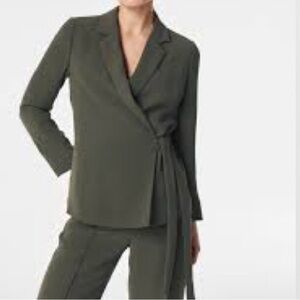 Spanx Crepe Wrap Blazer Midnight Olive Careerwear NWT